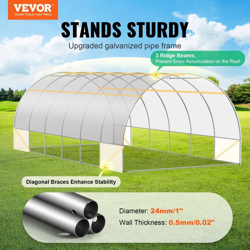 Walk-in Tunnel Greenhouse, Hoop House Greenhouse Tunnel, Plant Hot House with Galvanized Steel Frame, Green PE Cover