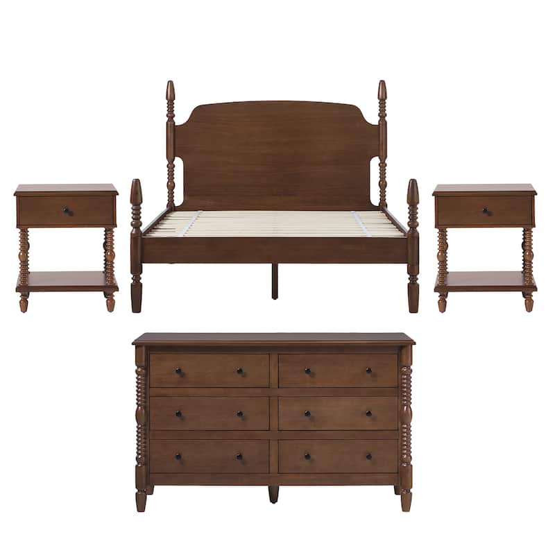 Walker Edison Queen Bed with Dresser and 1-Drawer Nightstands Bedroom Set