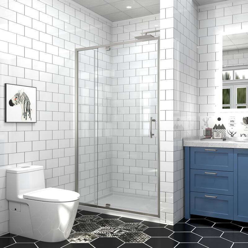 Modland 42''/48''/54''/60''W x 71''H Frameless Pivot Swing Shower Door Enclosure with 1/4" SGCC Tempered Glass Door