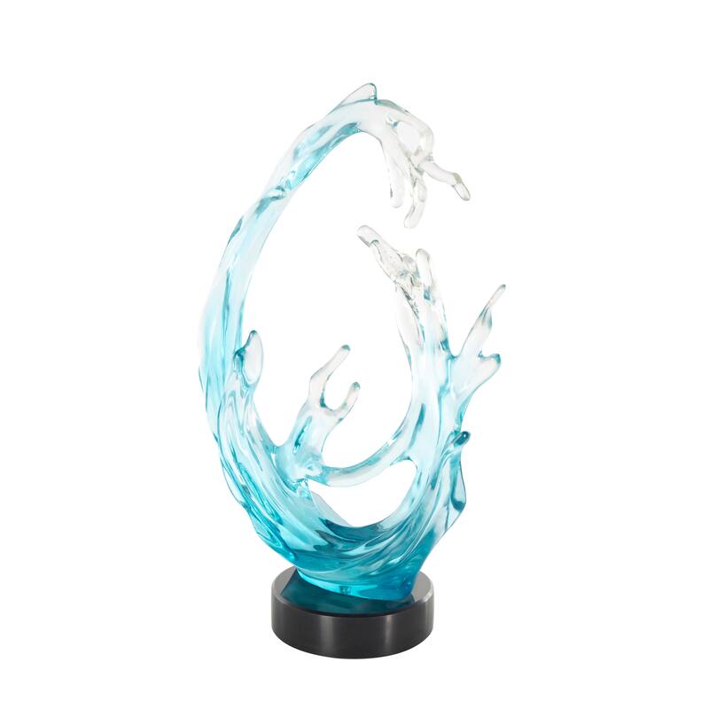 Blue Glass Ombre Coral Decorative Sculpture with Black Round Base