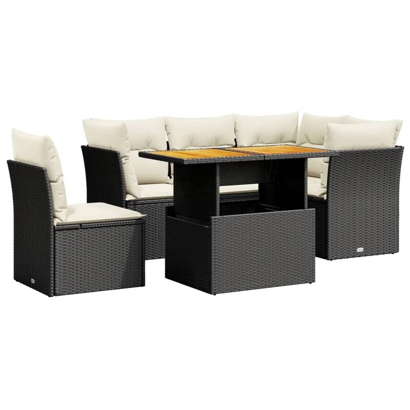 vidaXL Patio Sofa Set with Cushions Table and Sofas Outdoor 6 Piece Poly Rattan - 21.7 x 39.4 x 28.7