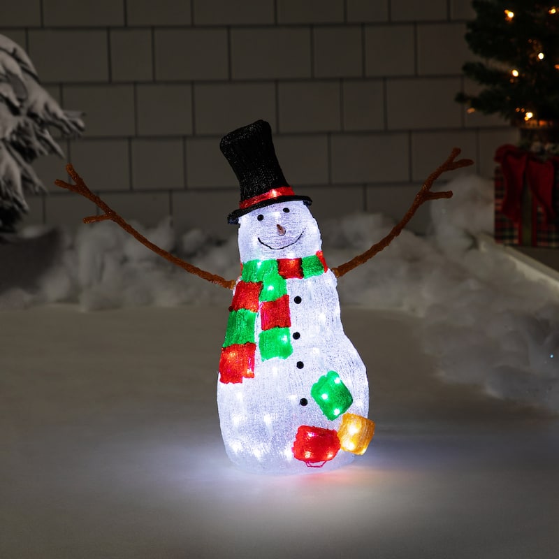 23" Lighted Commercial Grade Acrylic Snowman Christmas Display Decor - White
