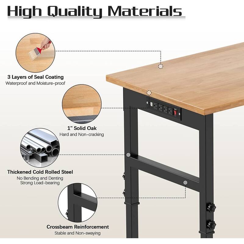Adjustable Work Bench Wood Top Garage Workbench with Power Outlet