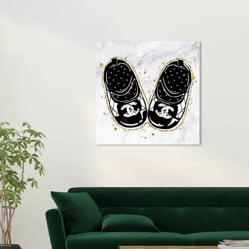 Wynwood Studio Canvas Fashion and Glam Fashion Baby Shoes Black and Glam Wall Art Canvas Print - 30 x 30