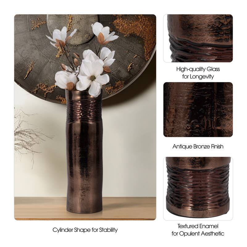 Sagebrook Home Modern Glass Bronze Cylinder Textured Enamel Vase