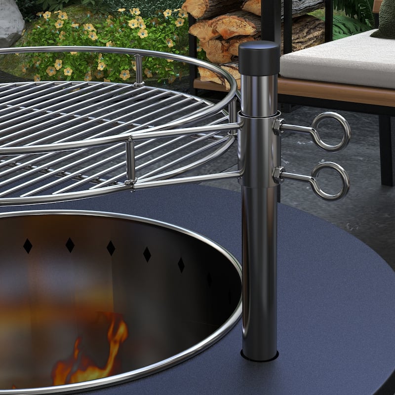 Outsunny 2-in-1 Smokeless Fire Pit, BBQ Grill, 25" Portable Wood Burning Firepit with Cooking Grate, Ash Tray & Poker, Low Smoke