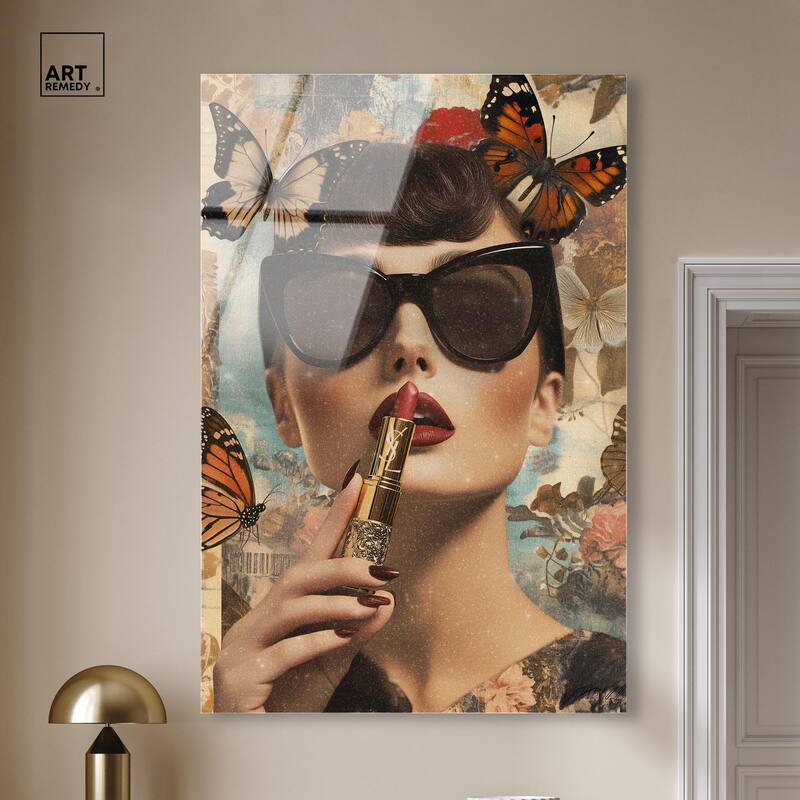 Iconic Lady Butterfly Collage II Acrylic by Art Remedy, Ready to Hang