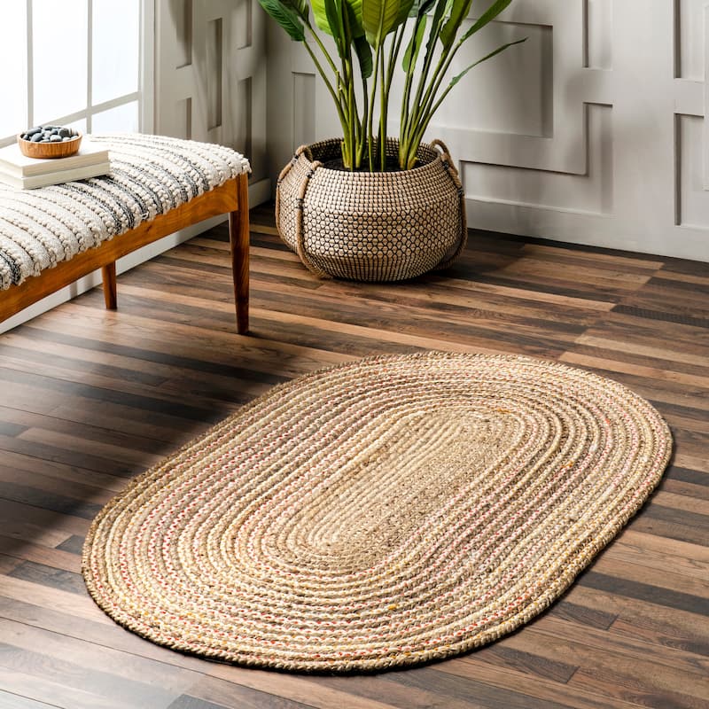 Nuloom Draya Casual Braided Jute Area Rug - 3' x 5' Oval - Natural - Oval