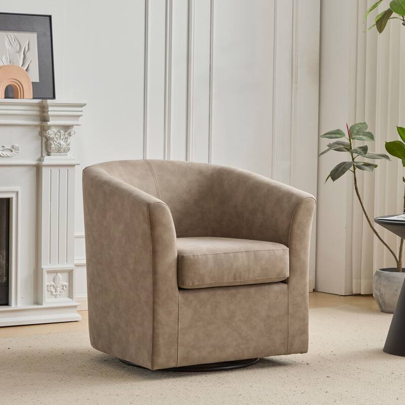 Roomfitters Wilmore Faux Leather Swivel Barrel Accent Chair, Modern 360-Degree Lounge Seating - Apricot