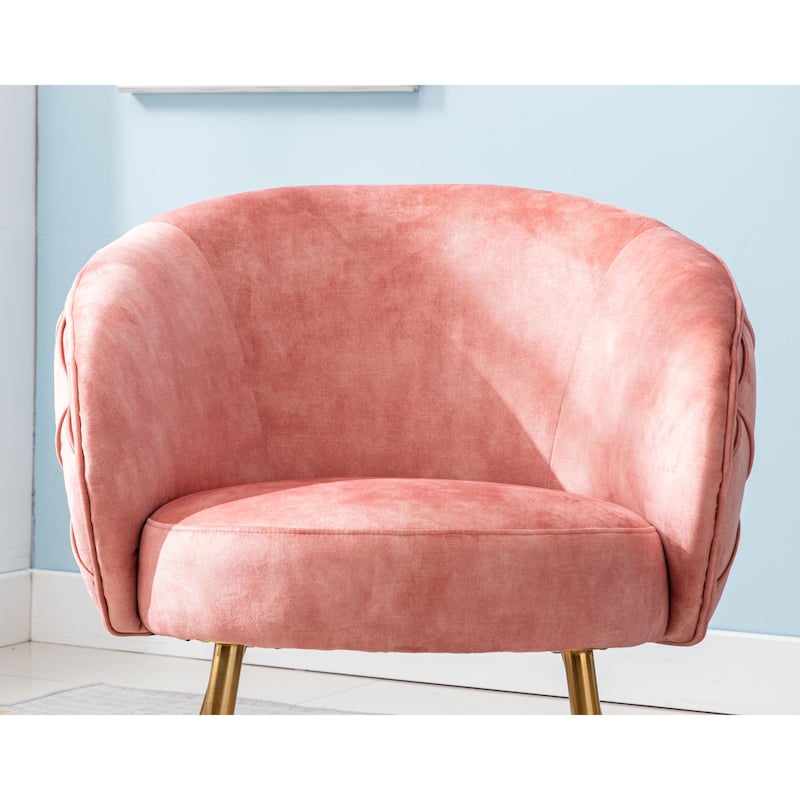 Gorgeous Living Room Accent Chair 1pc Button-Tufted Back Covering Rose Color Velvet Upholstered Metal Legs