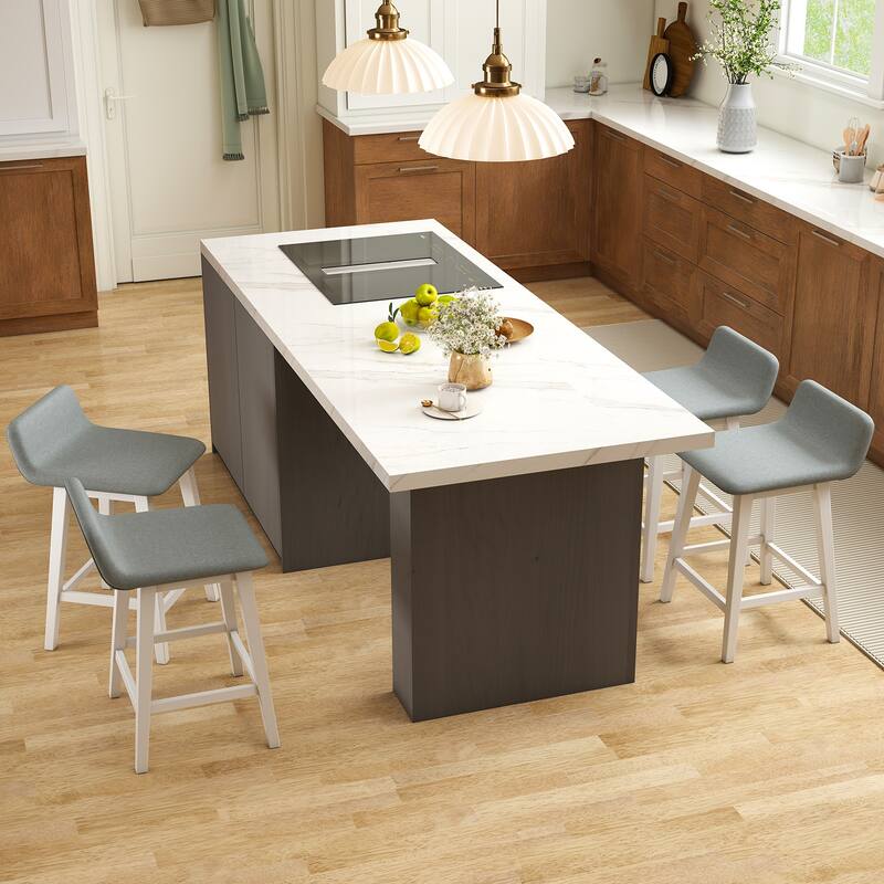 Gymax 2PCS 24'' Upholstered Barstools w/ Low Back Footrest Wood Legs