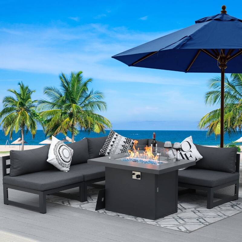 FINCATI Aluminum Outdoor Patio Furniture Conversation Sectional Sofa Set - 6 Pieces - Dark Grey