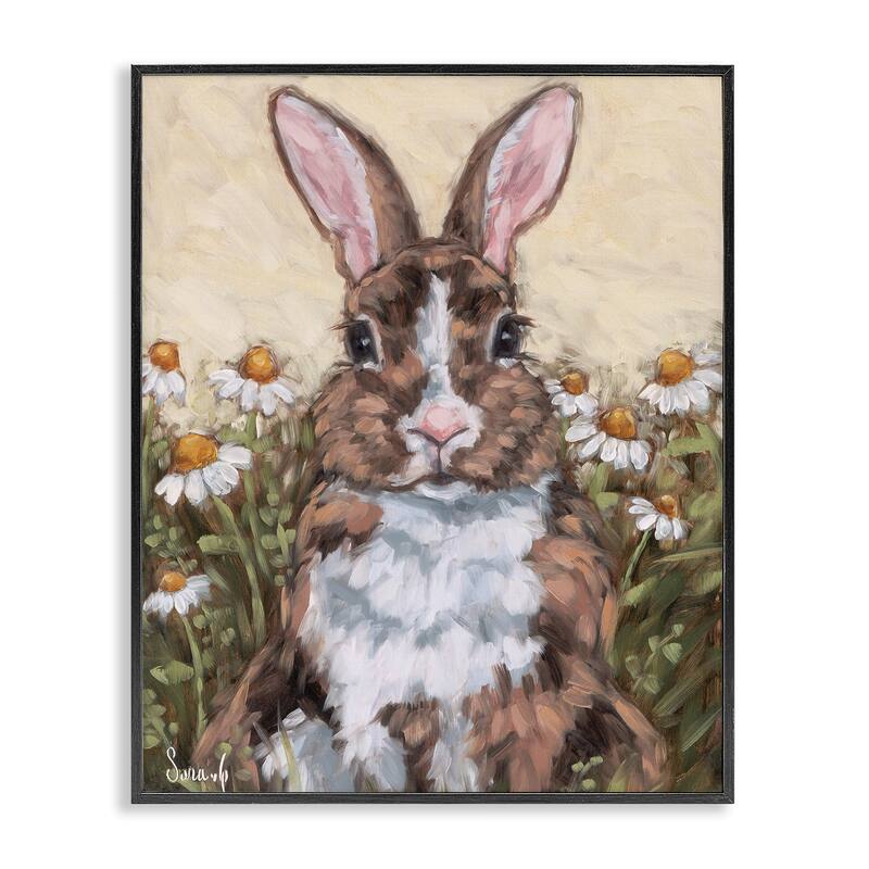 Stupell Rabbit Portrait with Daisies Framed Giclee Art Design By Sara G. Designs - 24 x 30 - Black