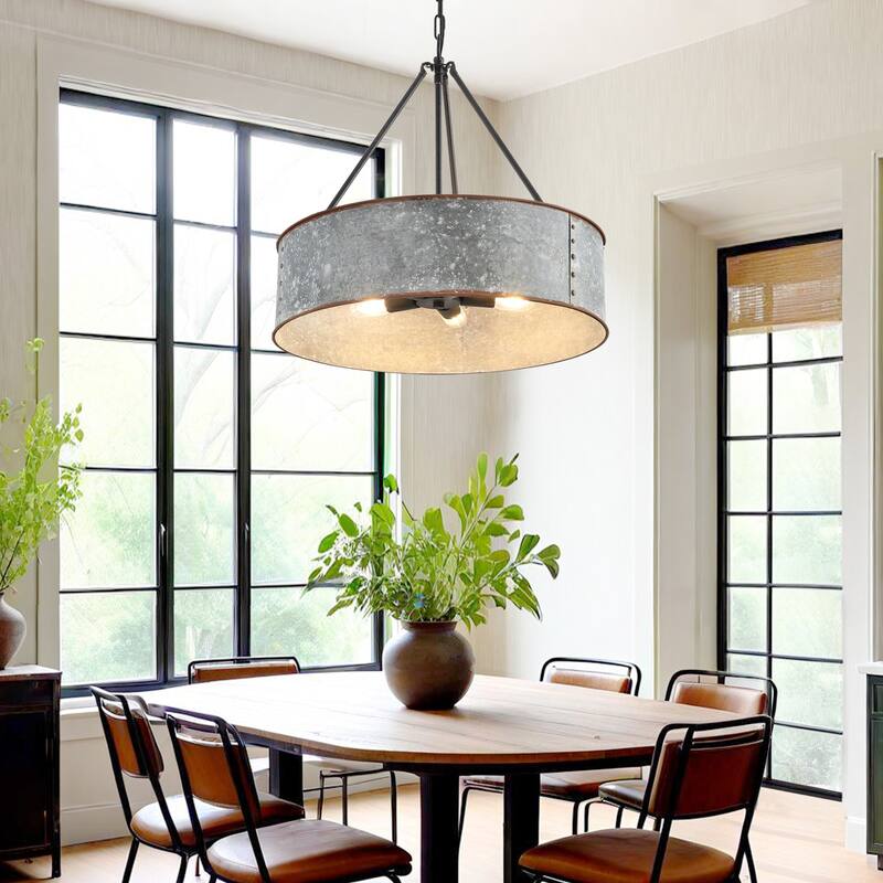 GetLedel 24" 5-Light Distressed Metal Drum Chandelier