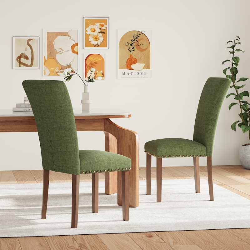 Upholstered Parsons Dining Chairs Set of 2/4/6, Fabric Dining Room Kitchen Side Chair with Nailhead Trim and Wood Legs