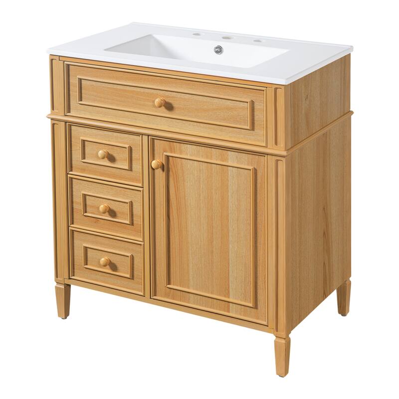 Freestanding Bathroom Vanity with Sink, Center Rectangular Ceramic Sink Bathroom Storage Cabinet, 24"/30"