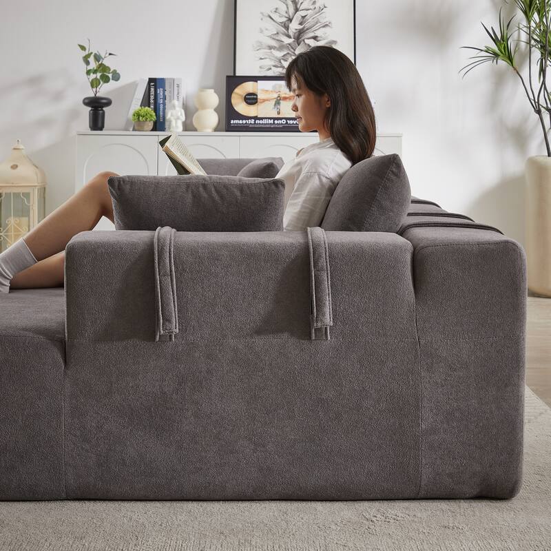 Corduroy Fabric 3-Seater Cloud Couch with 2 Movable Footrest,U Shaped Couch Set,Upholstered Deep Seat 2-Seat with 3 cushions