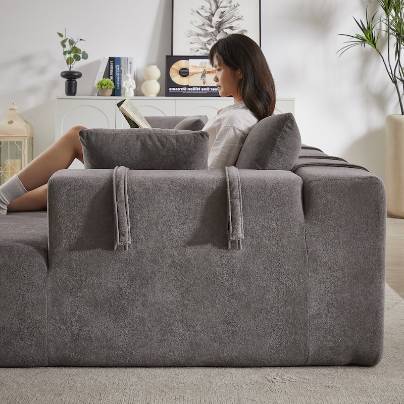 Roomfitters 108" Chenille Modular Sectional Sofa, L-Shaped 3-4 Seater with 6 Pillows, Right Chaise