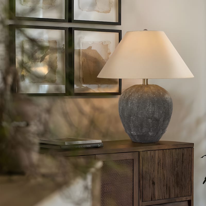 21.6" Modern Ceramic Table Lamp With Linen Shade for Living Room Bedroom