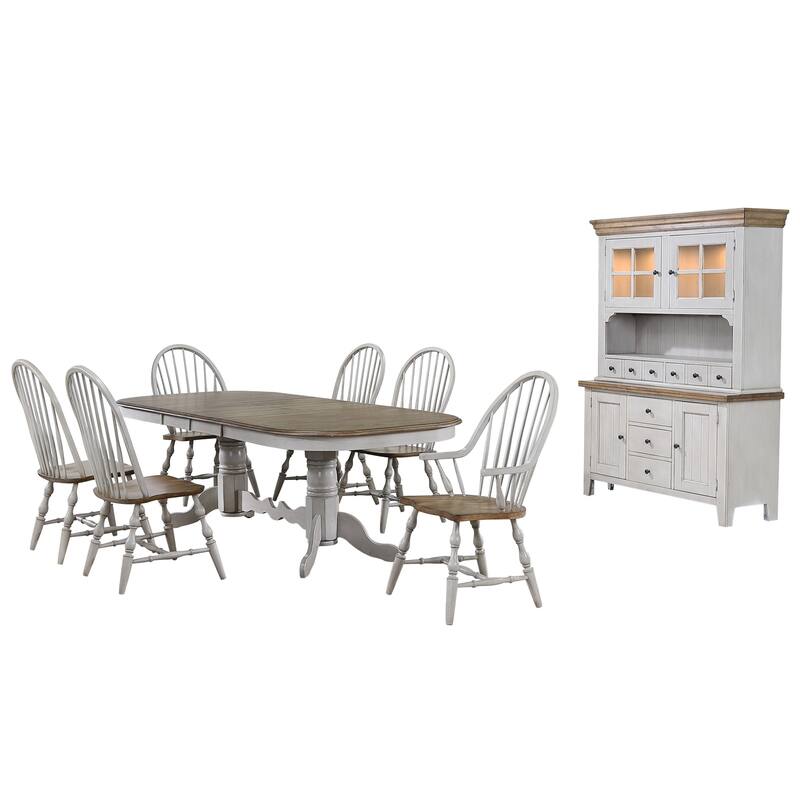 Extendable Dining Table Set - 96" Oval, 8-Piece, Double Pedestal, Seats 10, Gray & Brown Wood