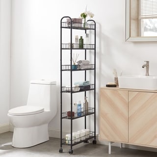 Beyond Sliding Rack 6-Tier Rolling Cart Gap Kitchen Slim Slide Out Storage Tower Rack with ...