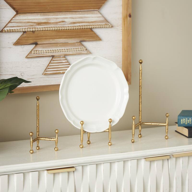 Metal Slim Display Easel with Ball Accents - Set of 3 Black or Gold - Roche River Decor