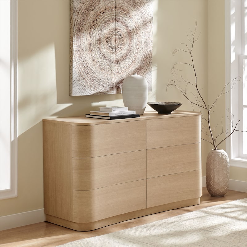 Mirae 6-Drawer Curved Dresser - Brushed Light Oak