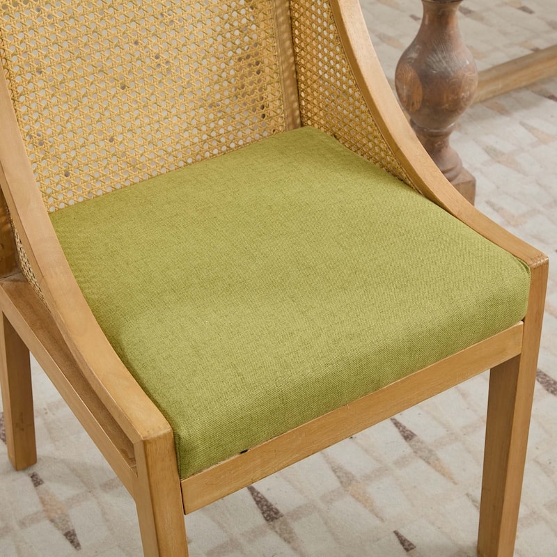 GDF Studio - Charlotte Rustic Rattan Dining Chair with Decorative Armrests and Linen Upholstery