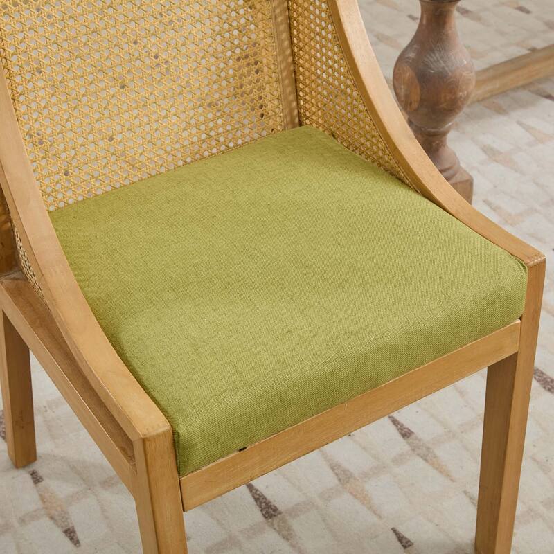 Rattan Dining Chairs, Solid Wood Frame with Decorative Armrests, Upholstered Seat, Rustic Wooden Style Side Chairs,Single Pack