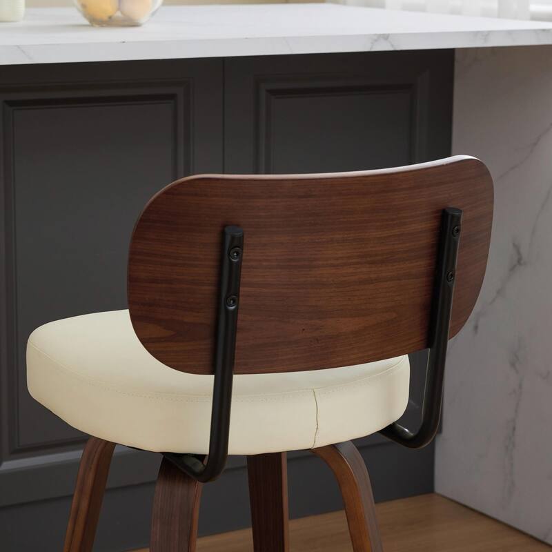 Swivel Bar Stools Set of 2, 26" Upholstered Faux Leather Counter Height Barstools