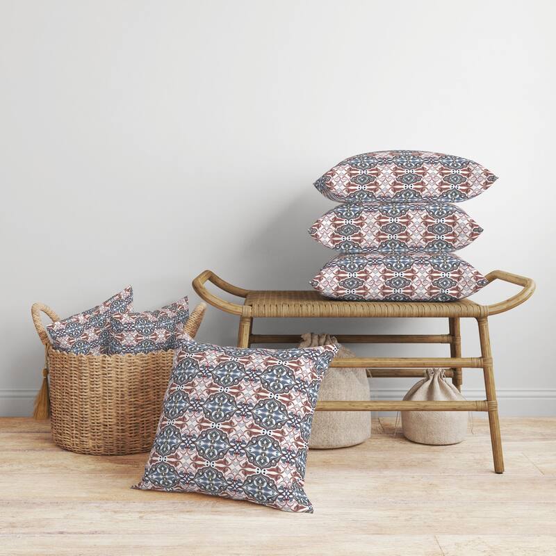 Floral Elegance Faux Suede Reversible Throw Pillow White and Blue