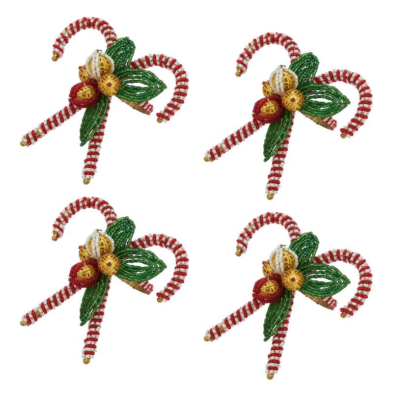 Christmas Napkin Rings With Candy Cane Design (Set of 4)