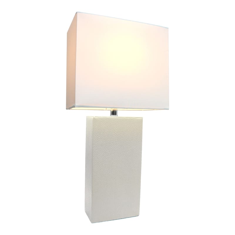 Leather Table Lamp with White Fabric Shade