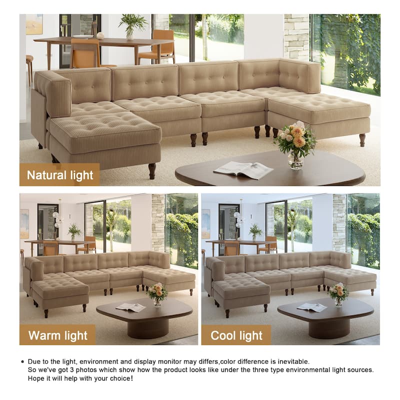 Oversized Modular Sectional Corduroy Fabric Tufted Sofa