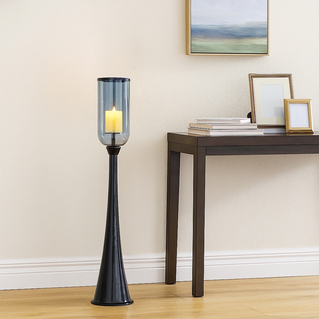 Modern Metal and Glass Floor Candle Stand for Pillar Candles