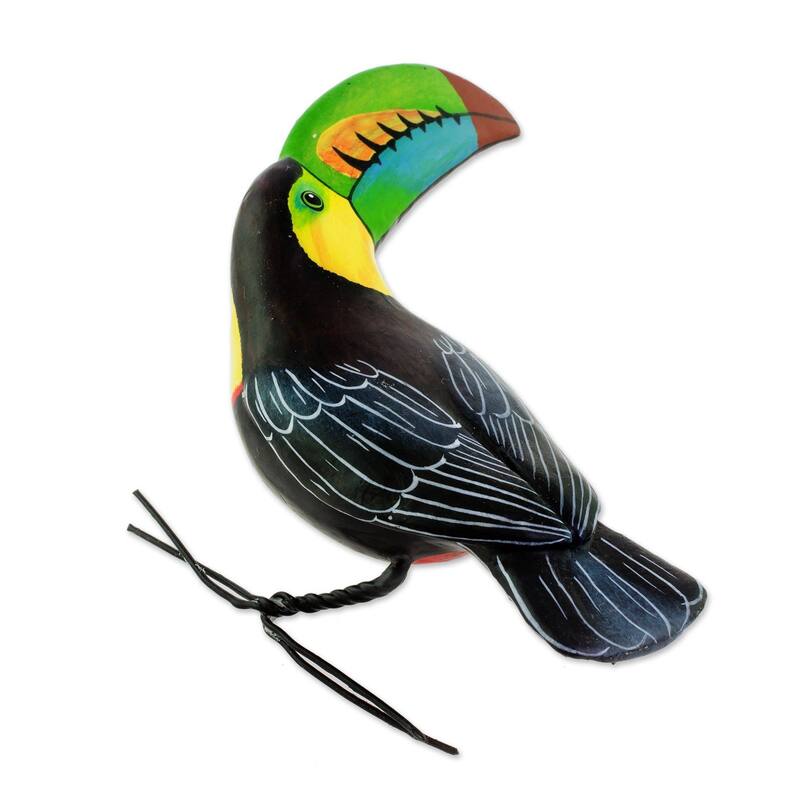 NOVICA Handmade Keel-Billed Toucan Ceramic Figurine (Guatemala) - 5.5 " L x 3.1" W x 2.4 " D