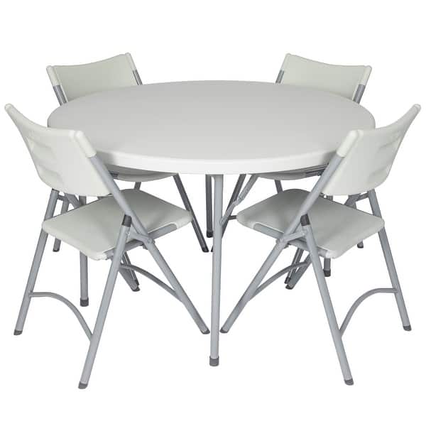 slide 2 of 6, Hampden Furnishings Baldwin Collection 48" Round Folding Table with 4 Gwnyeth Grey Plastic Folding Chairs Grey