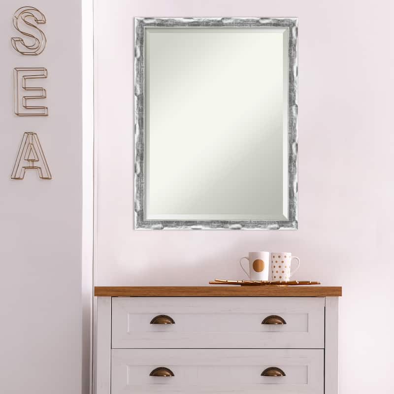 Beveled Wall Mirror - Scratched Wave Chrome Frame - Scratched Wave Chrome