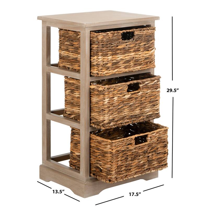 SAFAVIEH Evaline Distressed Black 3 Wicker Basket Storage Unit - 17.3" x 13.4" x 29.5" - 17Wx13Dx30H
