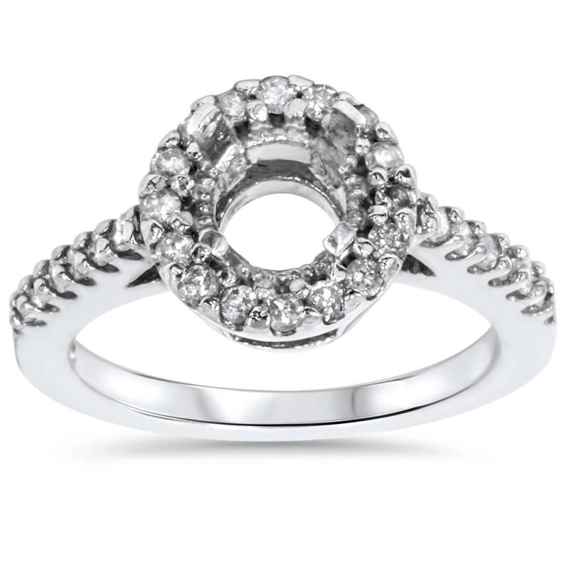 1/2ct SI Pave Halo Diamond Engagement Ring Setting White Gold