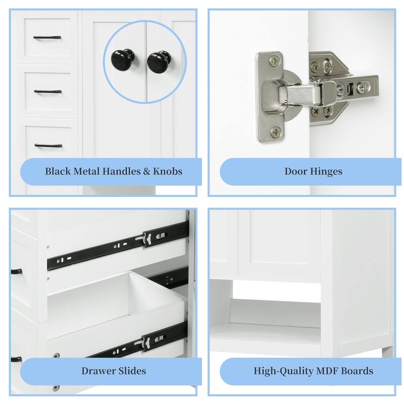 36" Bathroom Vanity with Ceramic Sink Top, Bathroom Vanity Cabinet with 2 Doors and 2 Drawers, Open Storage Shelf