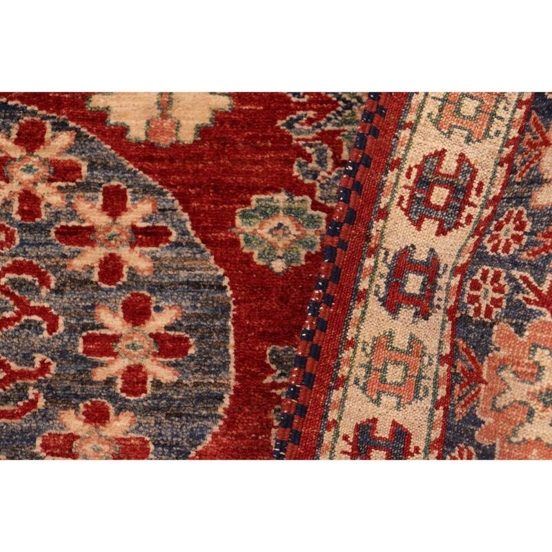 Southwestern Super Kazak Ezra Red/Blue Hand Knotted Wool Rug - 5'3'' x 6'3''