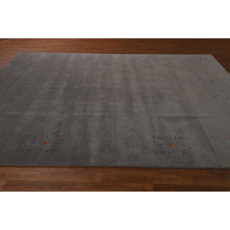 Hand Knotted Oriental 100% Wool Carpet Tribal Tribal Greys & Charcoal Gabbeh Area Rug - 10' 1'' X 8' 1''