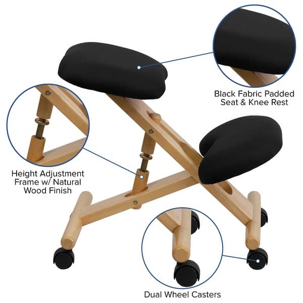 Shop Mobile Wooden Ergonomic Kneeling Office Chair In Black Fabric Overstock 10605499