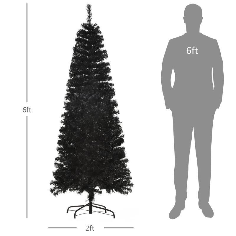 Slim Douglas Fir Pencil Xmas Tree, Unlit with Realistic Black Branch Tips, 6ft & 7ft
