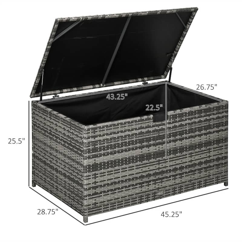 Outdoor Rattan Storage Box with Waterproof Liner 113 Gallon Capacity Steel Frame for Patio Deck or Backyard