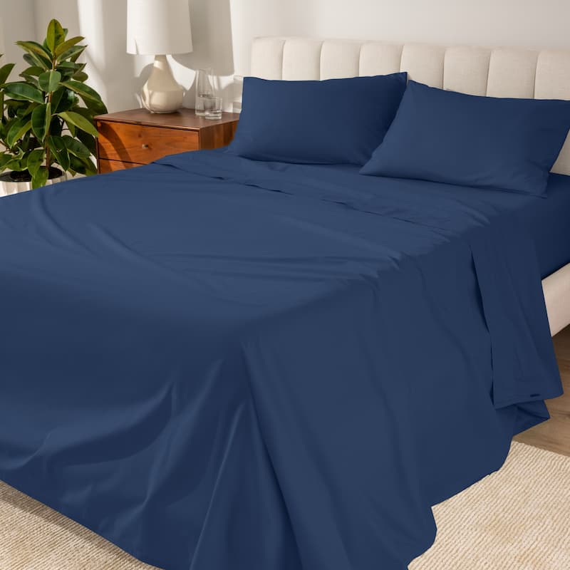 Bare Home Organic Cotton Sheet Set - Crisp Percale Weave - Queen - Dark Blue