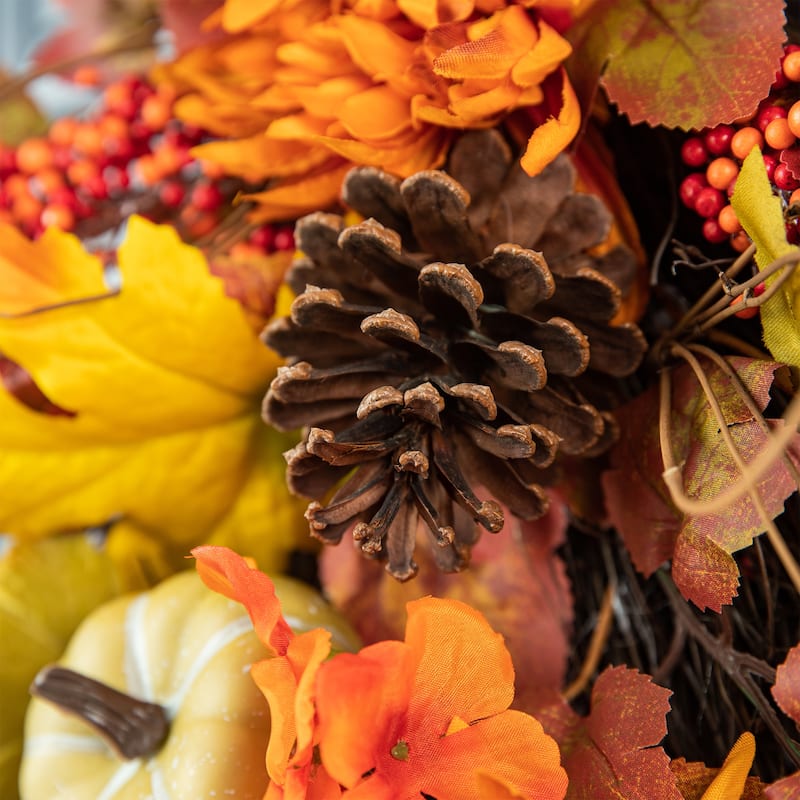 Glitzhome 26"H Fall Sunflower Pumpkin Lotus Leaf Teardrop Swag for Thanksgiving