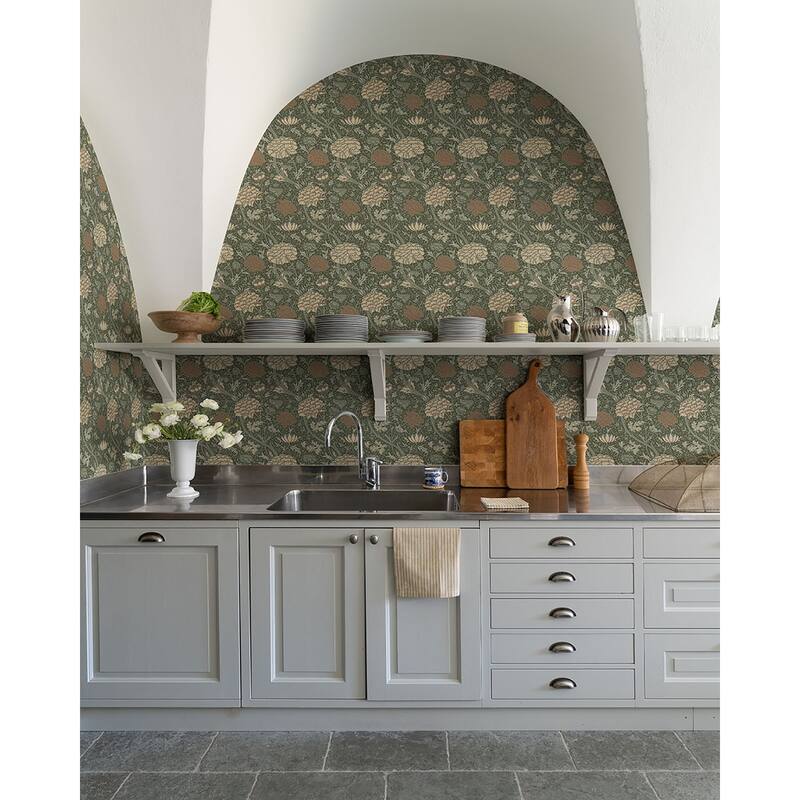 A-Street Prints Cray Sea Green Floral Trail Wallpaper