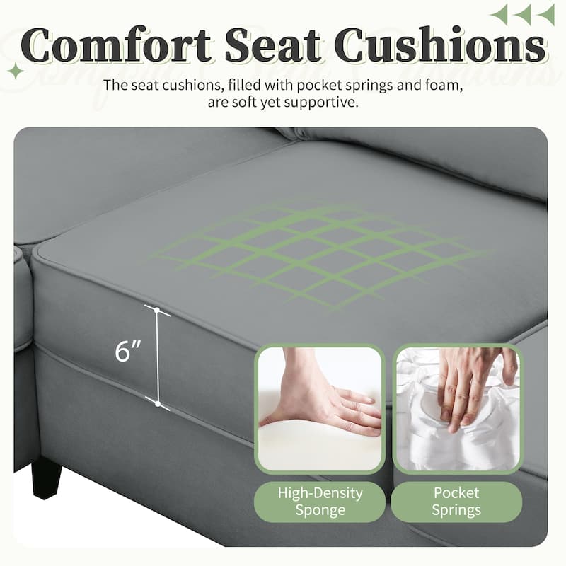 112" Modular L-Shape Sectional Sofa with Ottoman